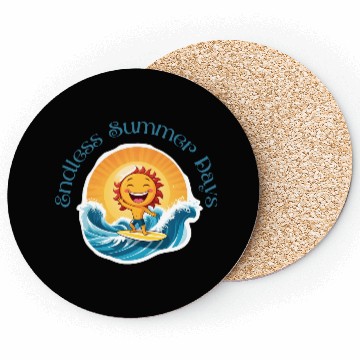 Discover Cartoon Sun Surfing – Endless Summer Days. Coasters