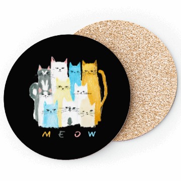 Discover Ten Colorful Cats MEOW Graphic Design Coasters