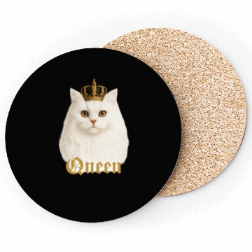 Discover White fluffy Queen Cat Coasters