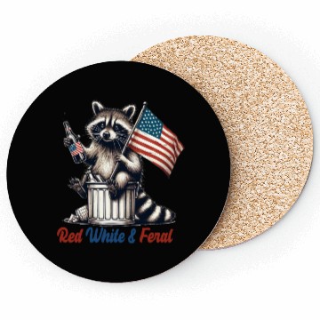 Discover Red White and Feral Raccoon 4th July Coasters