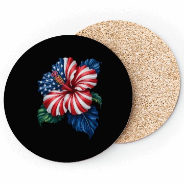 Discover Hibiscus Flower Patriotic American Flag 4th Coasters