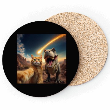 Discover Cat and Dinosaur Meteor Selfie Meme Funny Coasters