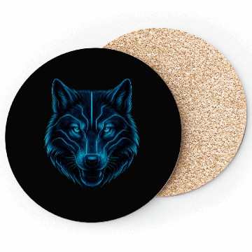 Discover Cyber Wolf – Futuristic Neon Blue Wolf Head Coasters