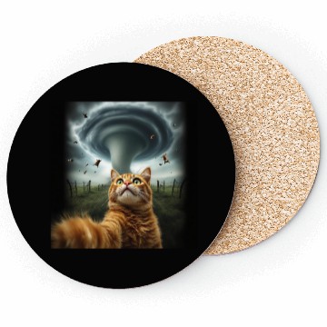 Discover Funny Tornado Cat Selfie Flying Cow Meme Coasters