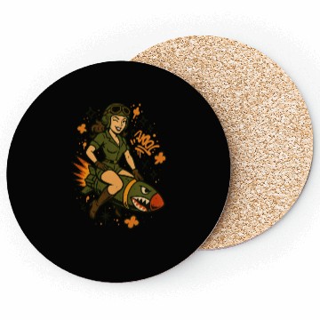 Discover Pin-Up Pilot on Missile | Vintage Graffiti Art Coasters