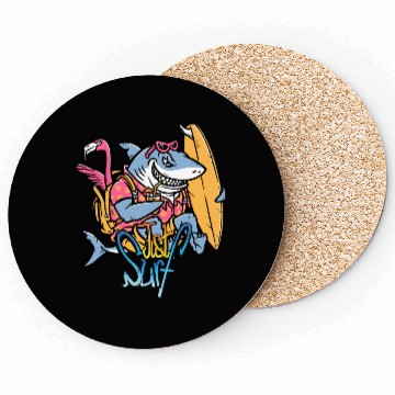 Discover Just Surf – Cool Shark with Surfboard & Flamingo Coasters