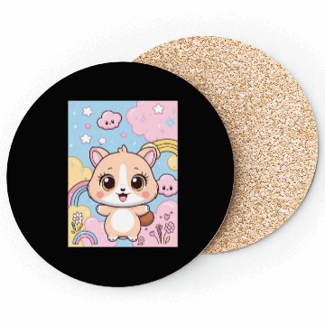 Discover Kawaii Corgi in Rainbow Cloudland Coasters