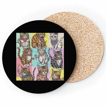 Discover Psychedelic Cat Collage Coasters