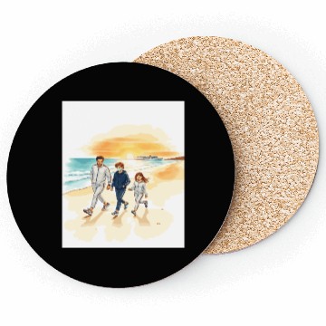 Discover family walking along the beach. Coasters