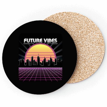 Discover Future Vibes Synthwave Sunset Grid Retro 80s Coasters