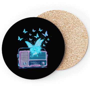 Discover Radio Silence – Vintage Risograph Butterfly Waves Coasters