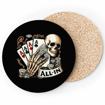 Discover Casino Cards Gambling Skeleton Hand Gothic Coasters