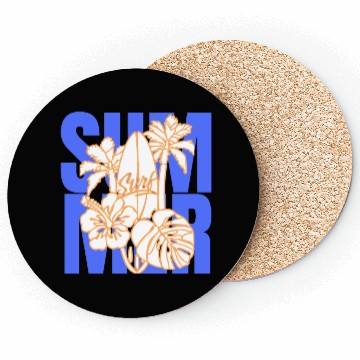 Discover Summer Surfboard & Palm Tree Tropical Design Coasters