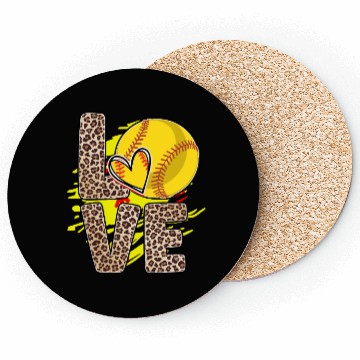 Discover Leopard Print Love Softball Heart Neon Splash Coasters