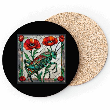Discover Grasshopper cricket stained glass poppy flower Coasters