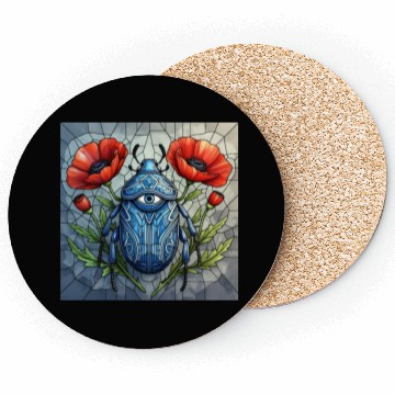 Discover Beetle stained glass bug design vibrant poppy Coasters