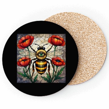 Discover Bumble bee stained glass vibrant poppy flower eye Coasters