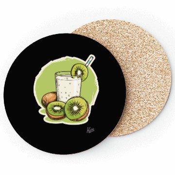 Discover Kiwi fruit and juice with straw illustration Coasters