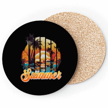 Discover Sunset Beach Surfer Vacation Scene Coasters