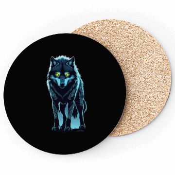 Discover Tribal Night Wolf with Glowing Eyes Coasters