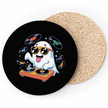 Discover Retro Ghost DJ With Vinyl Records Coasters