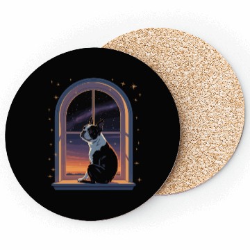 Discover Boston Terrier Star Gazing At Window Coasters