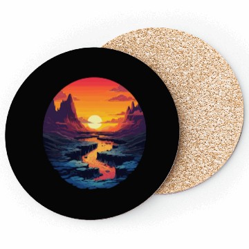 Discover Sunset Mountain River Serenity Landscape Coasters