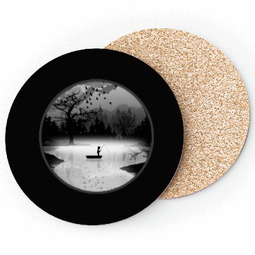 Discover Fisherman in a tranquil natural setting – silhouet Coasters