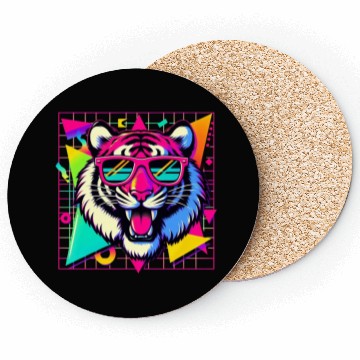Discover Cool Retro Tiger with Neon Sunglasses  Coasters