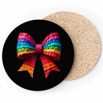 Discover Vibrant Rainbow Paper Ribbon Bow Coasters