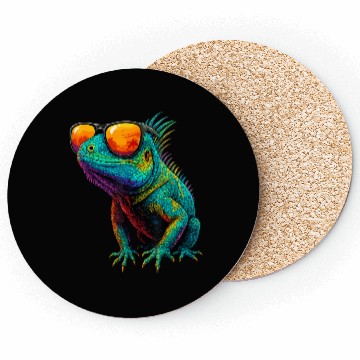 Discover Cool Neon Iguana with Sunset Sunglasses Coasters