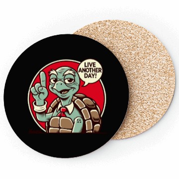 Discover Wise Turtle with Tie Says Live Another Day Coasters