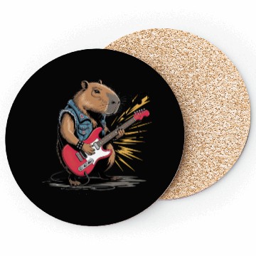 Discover Cool Capybara Playing Electric Guitar Coasters