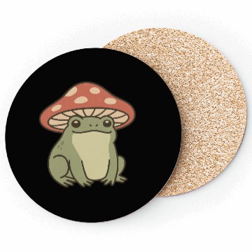 Discover Whimsical Frog with Mushrooms Illustration Coasters