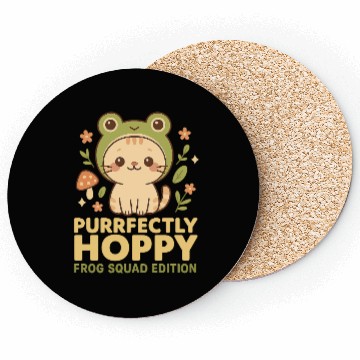 Discover Cute Frog and Cat Purrfectly Hoppy Design Coasters