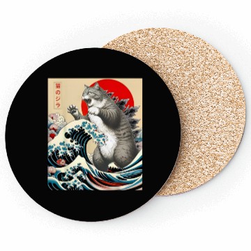 Discover Catzilla Cat Japanese Art Funny Cat Coasters