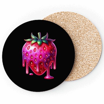 Discover Vivid Dripping Strawberry Artwork Coasters