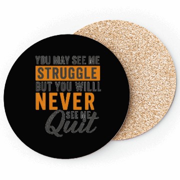 Discover Never Quit – Bold Motivational Typography Coasters