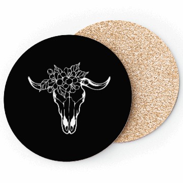 Discover Floral Bull Skull Tattoo Design Coasters