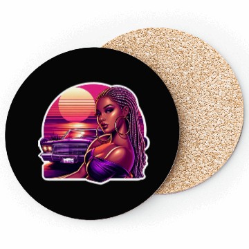 Discover Vivid Retro Sunset Portrait with Classic Car Coasters