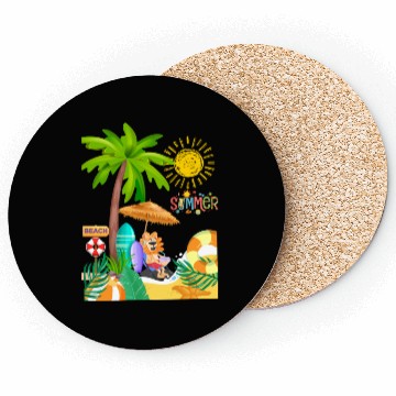 Discover Vibrant Summer Beach Scene Illustration Coasters