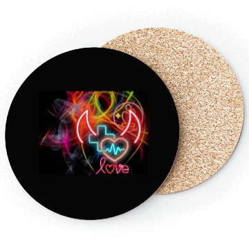 Discover Neon Heart and Devil Horns Love Design Coasters