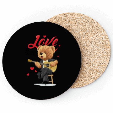 Discover Cute Bear Love Guitar Illustration Coasters