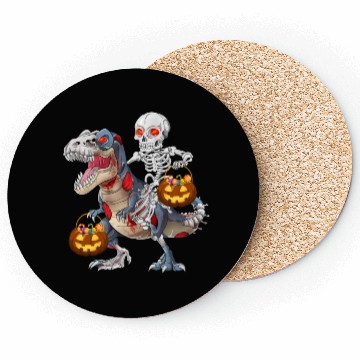 Discover Skeleton Riding Zombie Dinosaur T rex Halloween Coasters