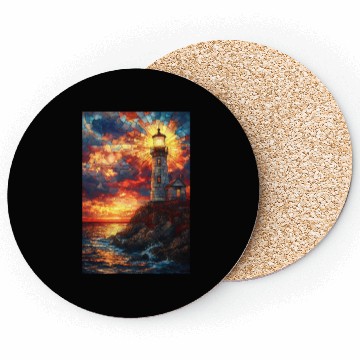 Discover Stained Glass Lighthouse Sunset Coasters