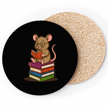 Discover Bookworm with Glasses and Stack of Books Coasters