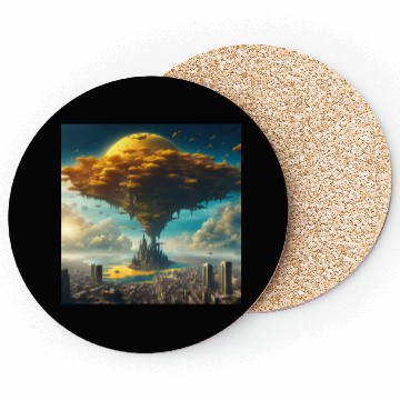 Discover Sci-Fi Alien City: Floating Planet Twilight Scene Coasters
