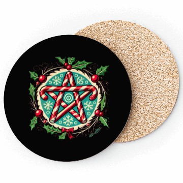 Discover Yule Pentacle with Candy Canes Pagan Holiday Desig Coasters
