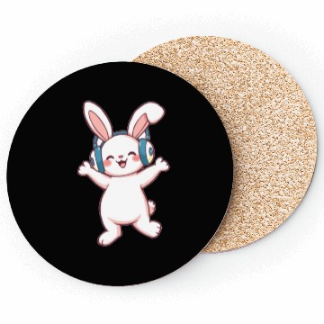 Discover Joyful Bunny with Headphones Coasters