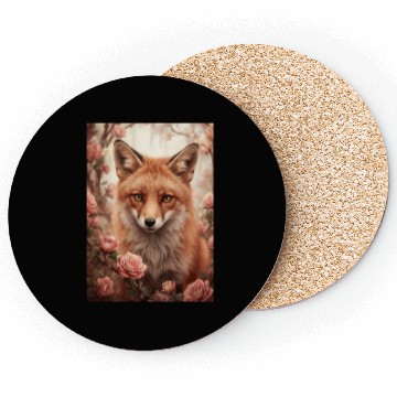 Discover Red Fox Among Roses Coasters